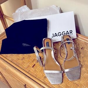 Jaggar Essential Silver Lizard Embossed Leather High Heel Sandals